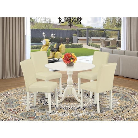 East West Furniture 5 Piece Dublin Dinning Room Table Set - Linen White DMAB5-LWH-64